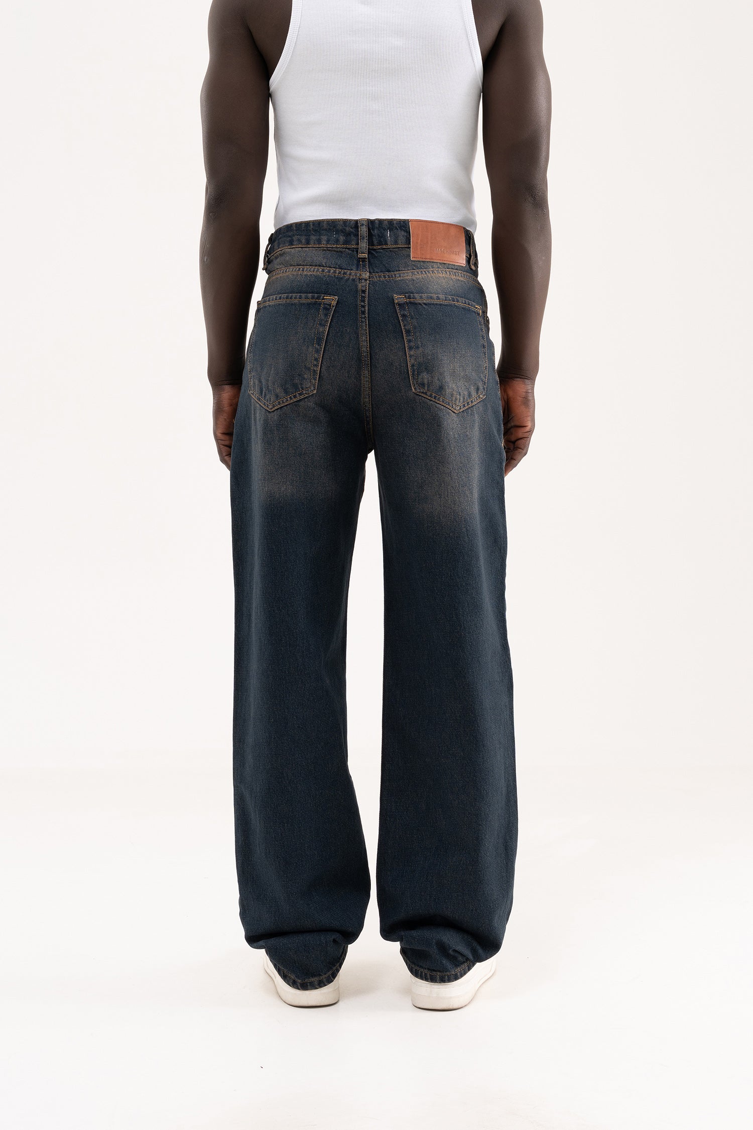 Erkek Etnik Nakışlı Baggy Jean Pantolon Tintli Mavi-4