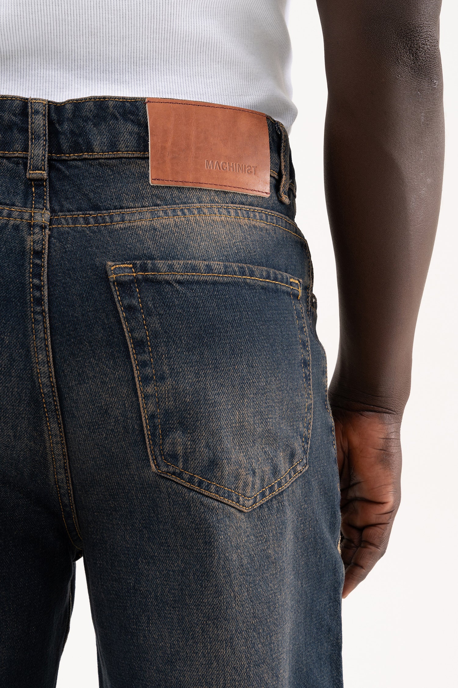 Erkek Etnik Nakışlı Baggy Jean Pantolon Tintli Mavi-7