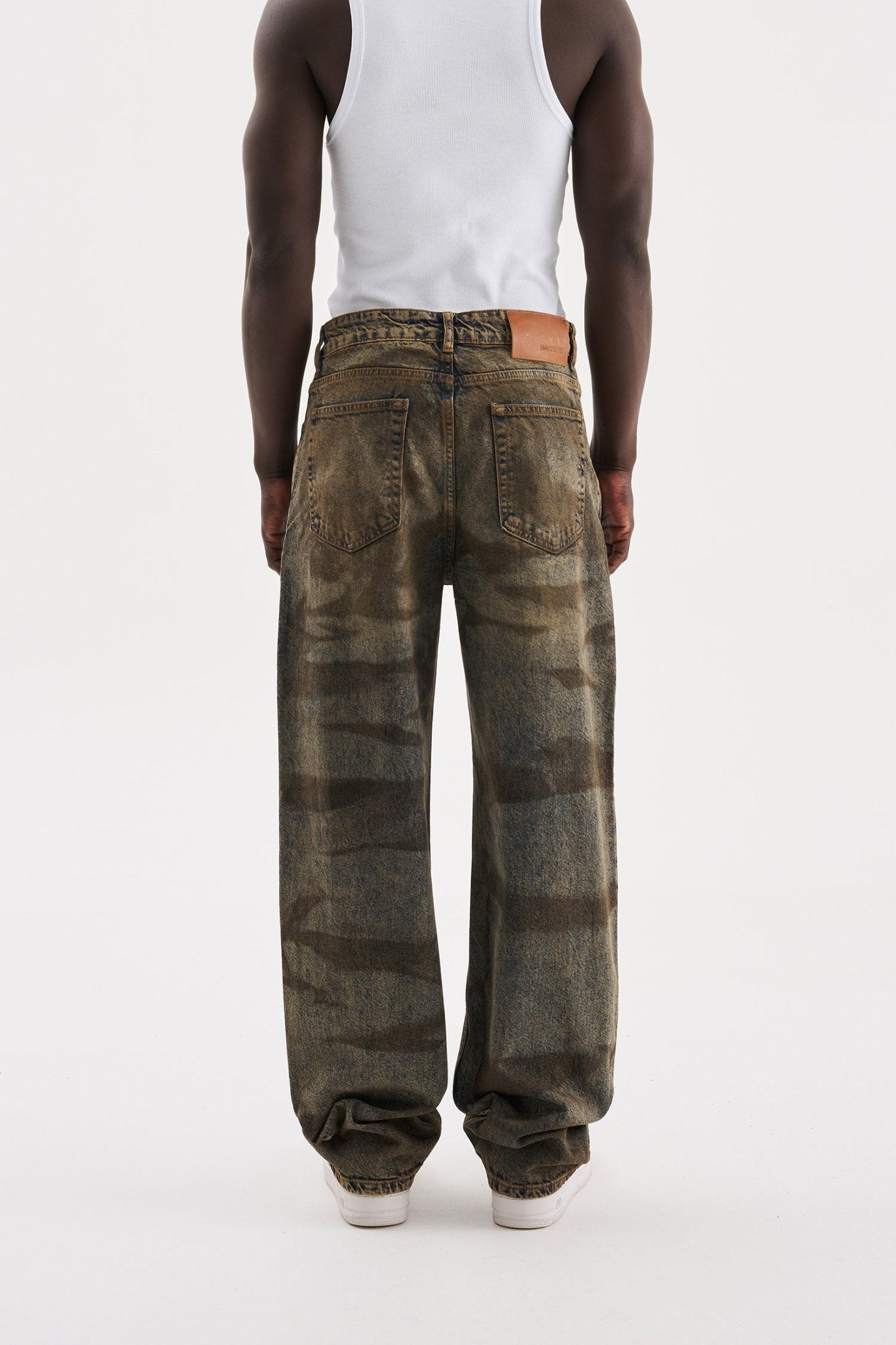 Erkek Pigment Kaplama Efektli Baggy Jean Pantolon Mavi - Kahverengi