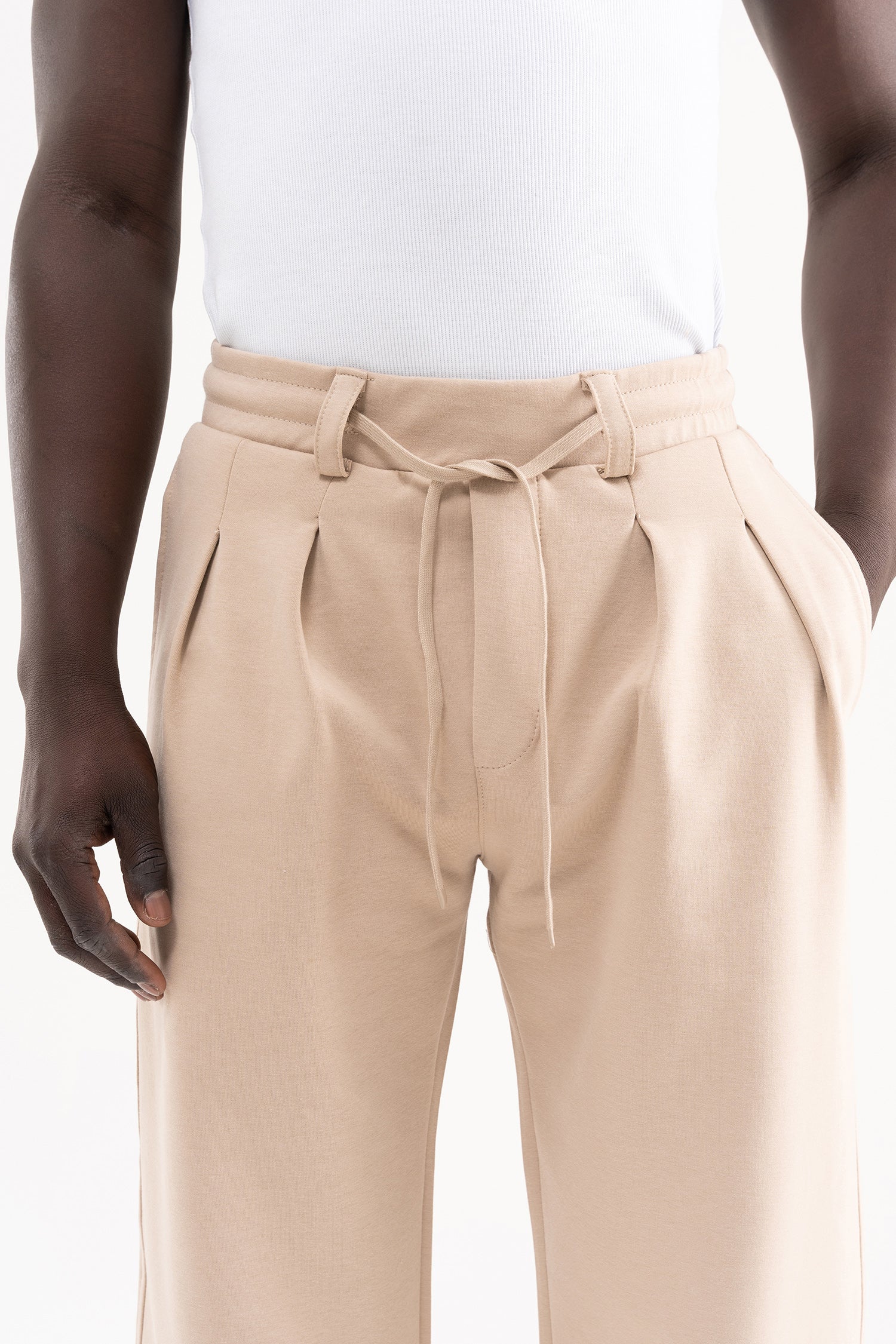 Erkek Çift Pilise Double Face Baggy Pantolon Açık Bej-3