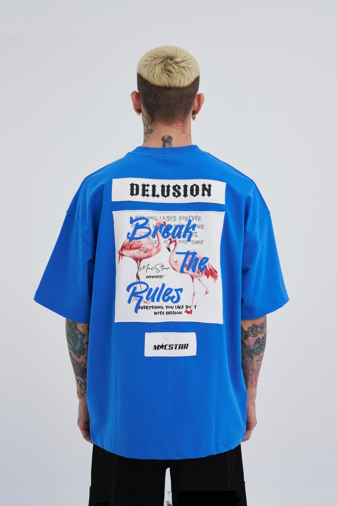 Erkek Break The Rules Baskılı Oversize Tişört Açık Mavi