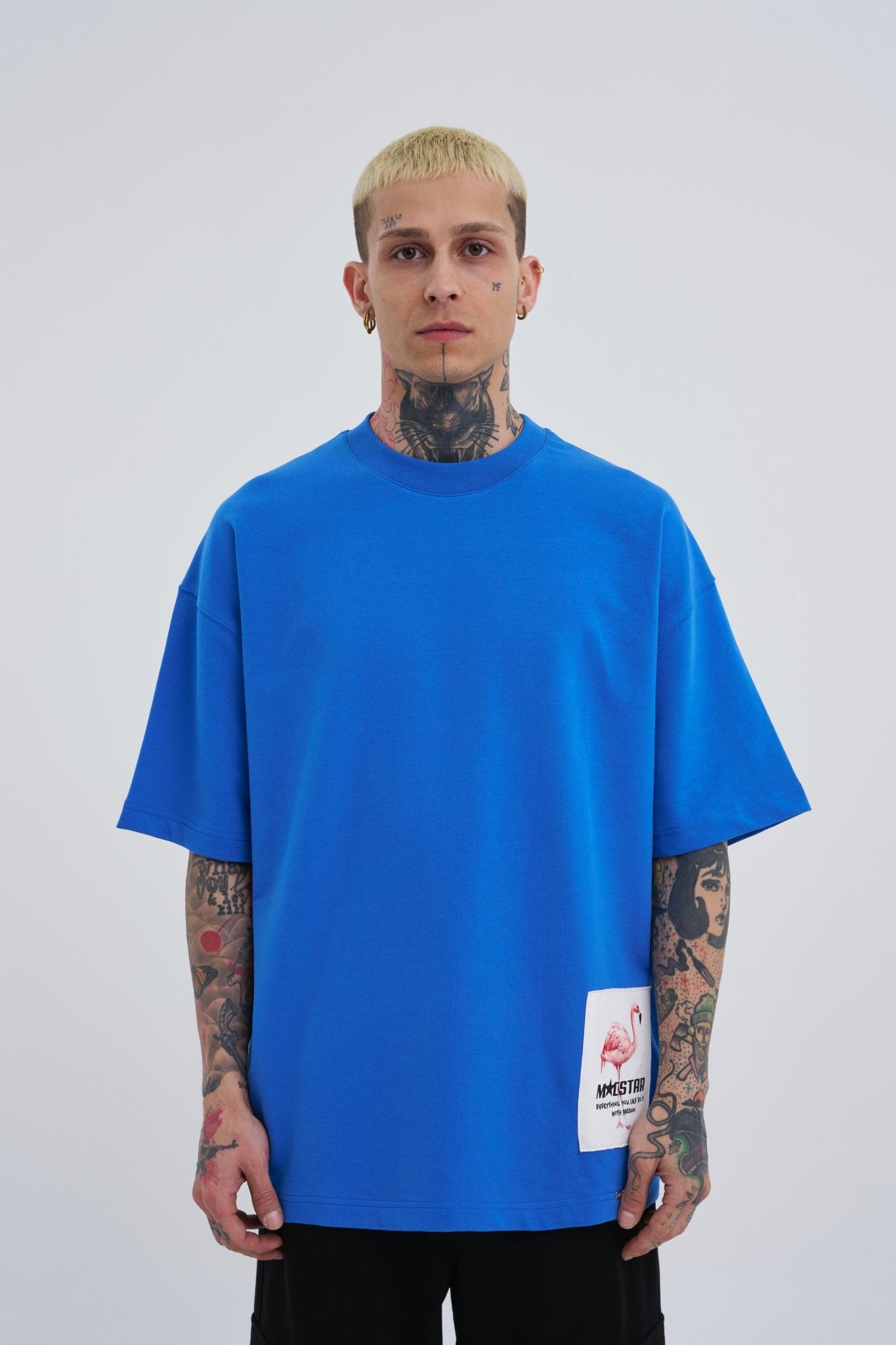 Erkek Break The Rules Baskılı Oversize Tişört Açık Mavi