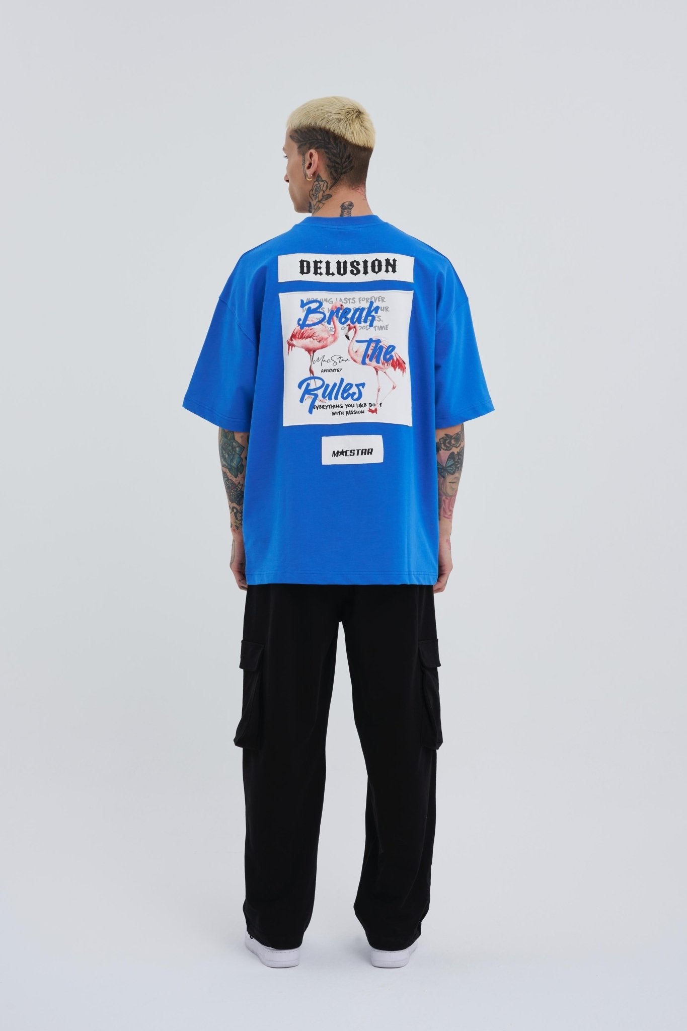 Erkek Break The Rules Baskılı Oversize Tişört Açık Mavi