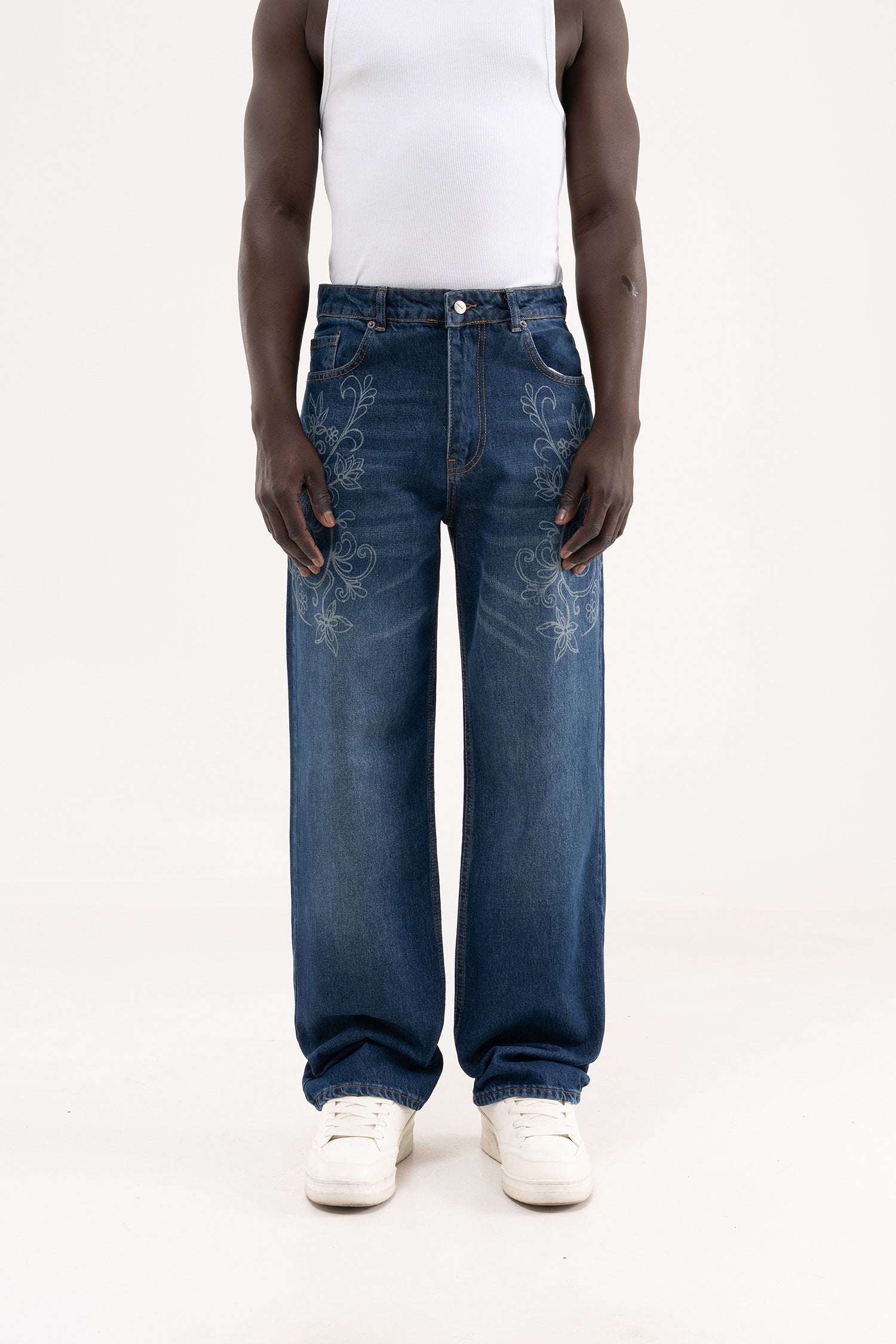 Erkek Degrade Effected Baggy Jean Pantolon Açık Mavi
