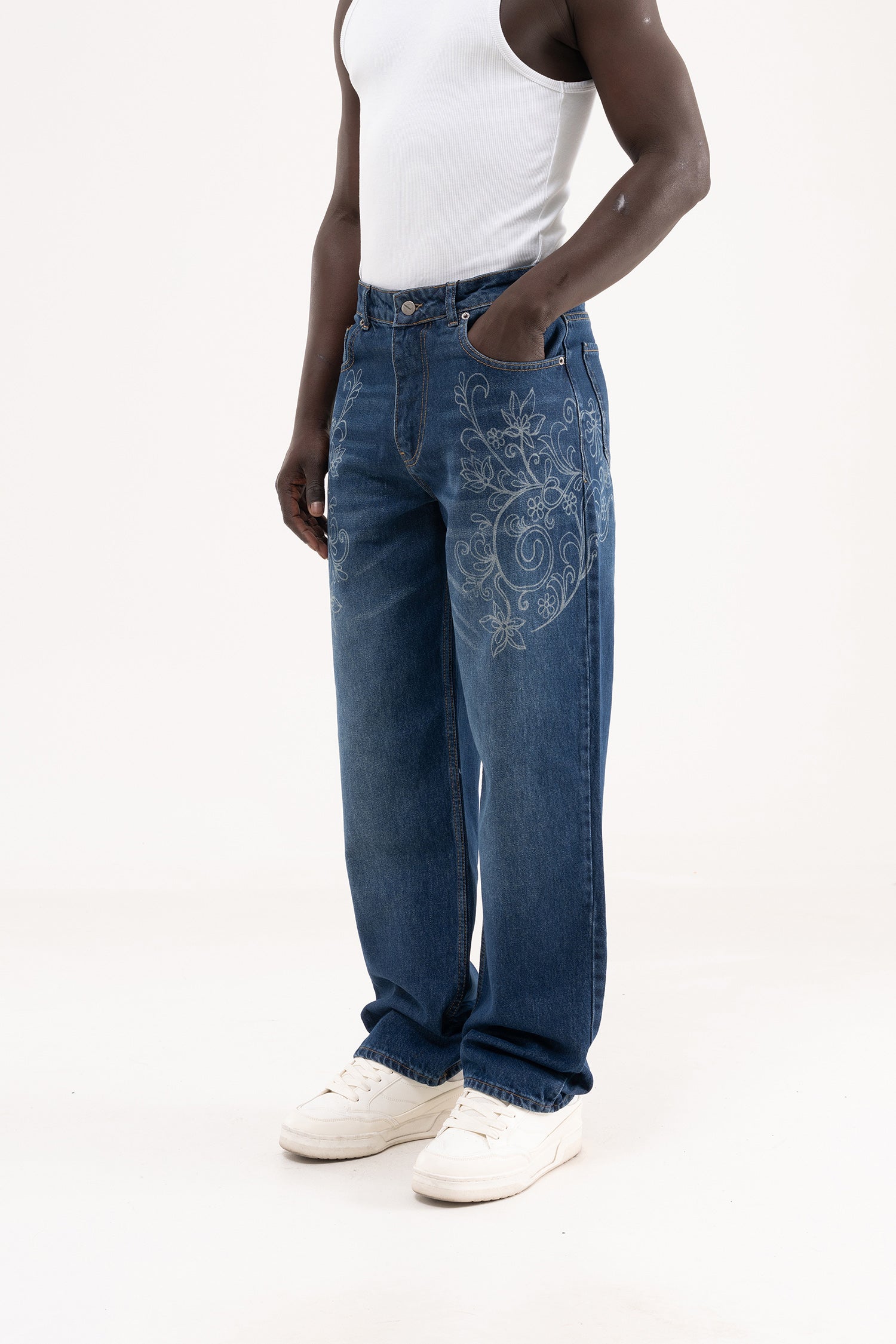 Erkek Degrade Effected Baggy Jean Pantolon Açık Mavi