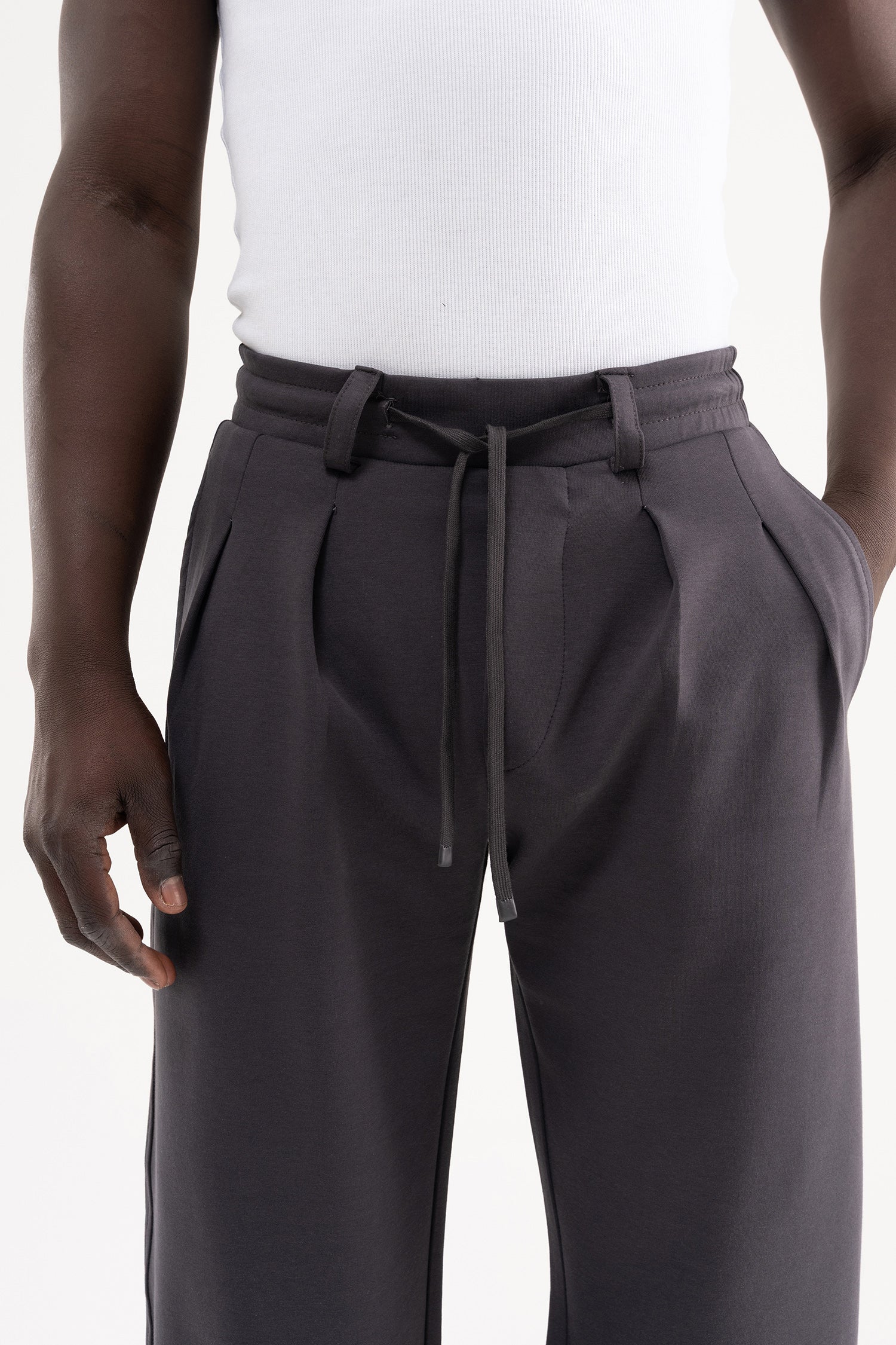 Erkek Çift Pilise Double Face Baggy Pantolon Antrasit-3