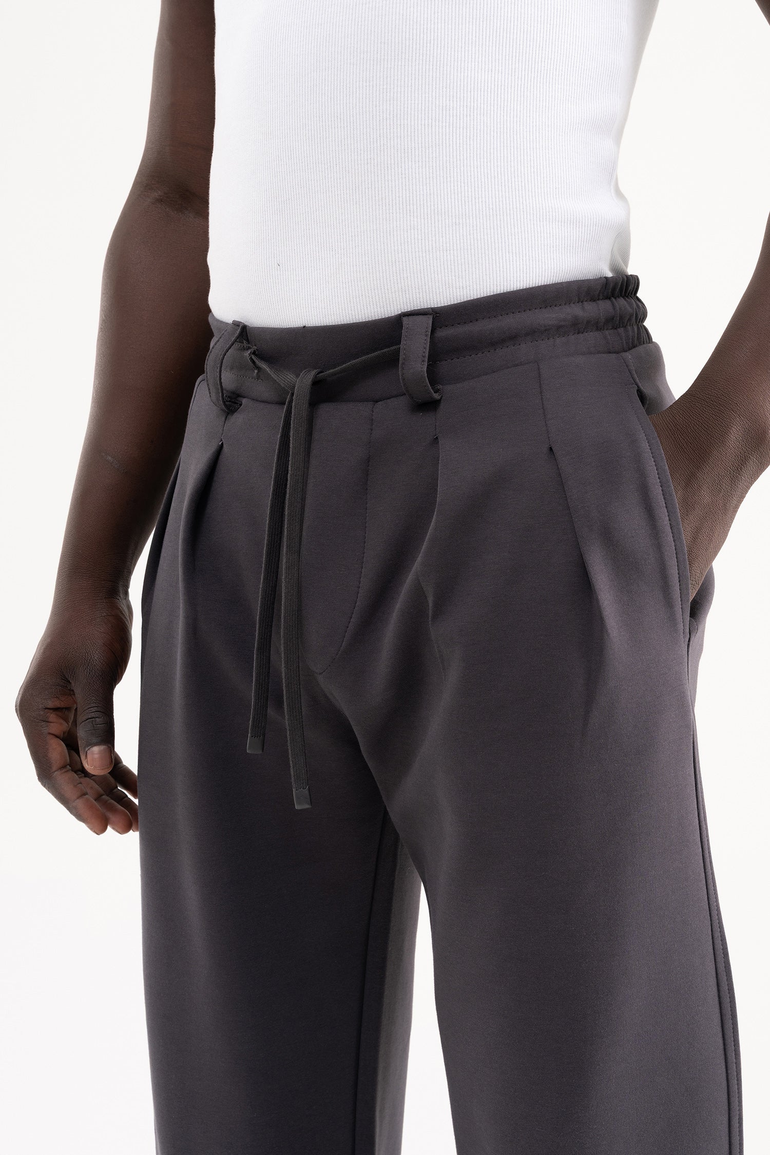Erkek Çift Pilise Double Face Baggy Pantolon Antrasit-4