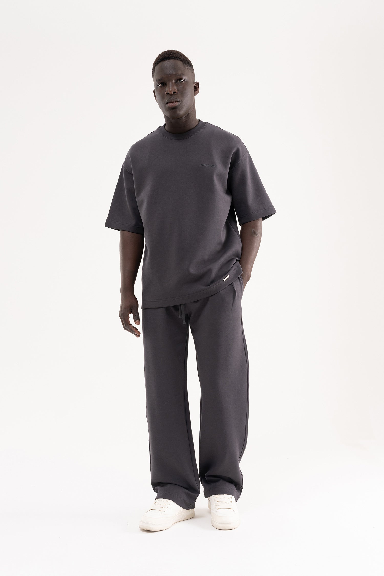 Erkek Çift Pilise Double Face Baggy Pantolon Antrasit-8