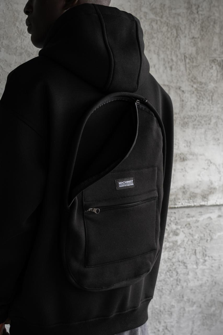 Erkek Bag Zip Kapüşonlı Sweatshirt Siyah