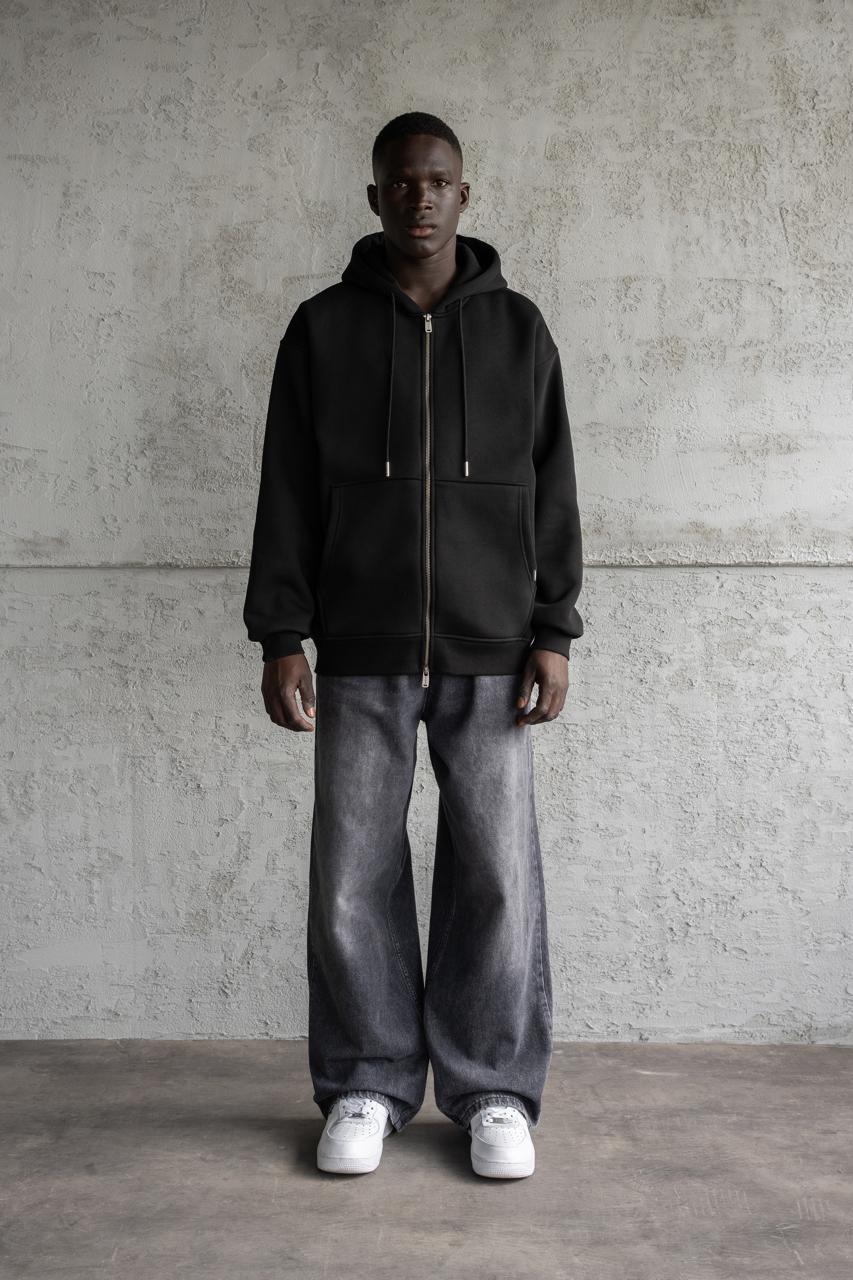 Erkek Bag Zip Kapüşonlı Sweatshirt Siyah