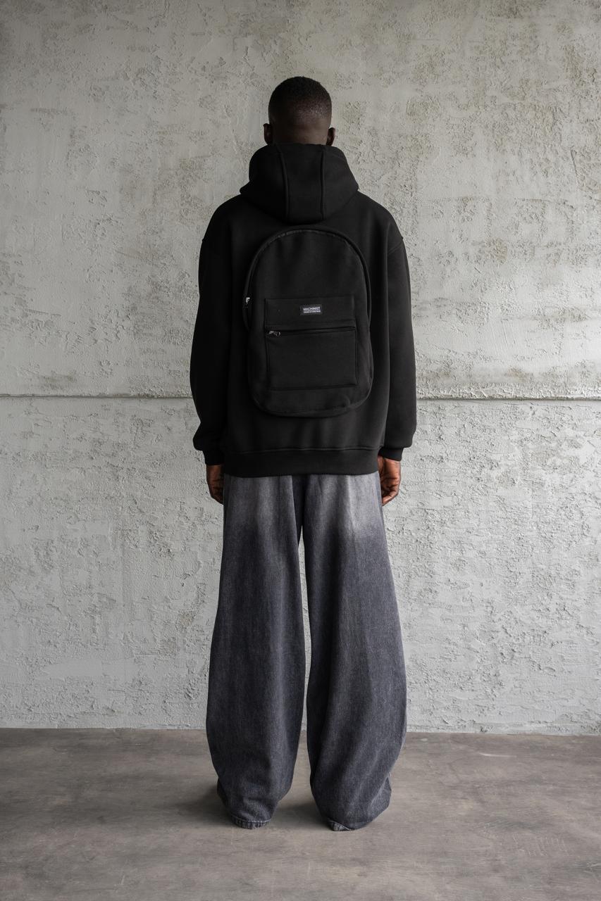 Erkek Bag Zip Kapüşonlı Sweatshirt Siyah