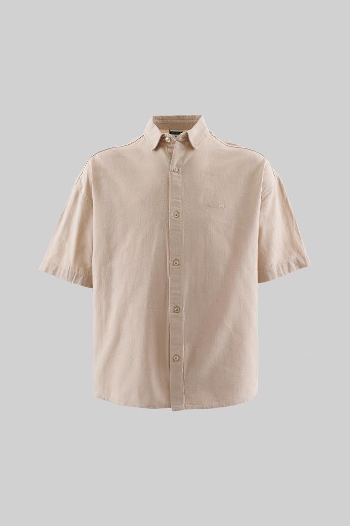 Erkek Basic Keten Oversize Gömlek Açık Bej