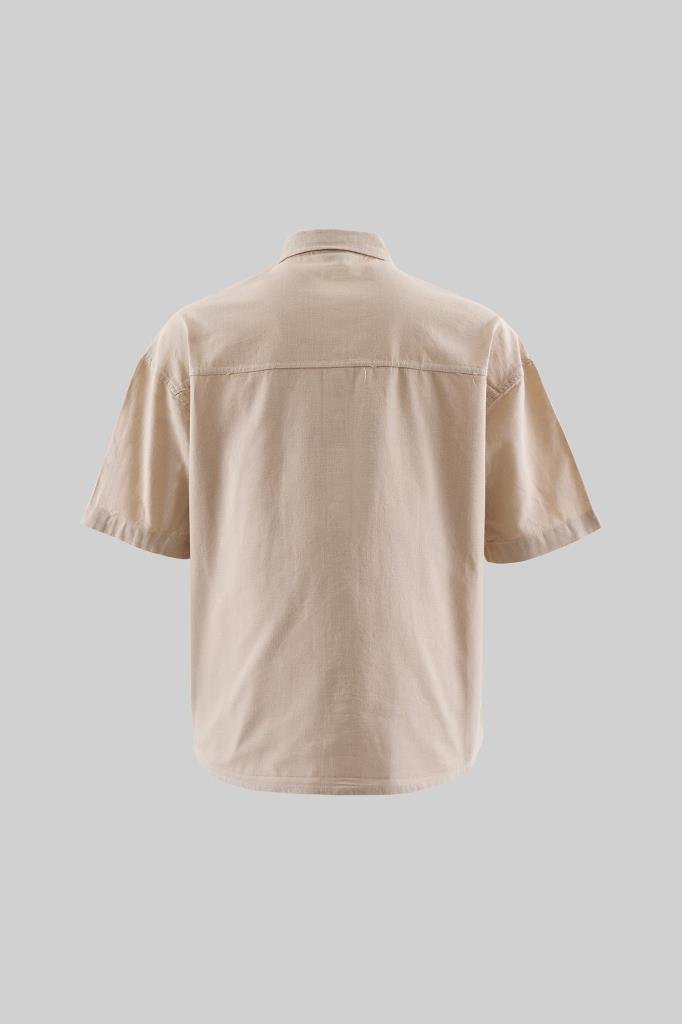 Erkek Basic Keten Oversize Gömlek Açık Bej