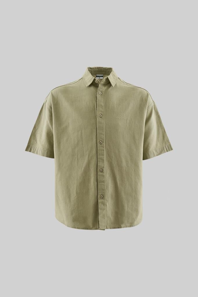 Erkek Basic Keten Oversize Gömlek Yeşil