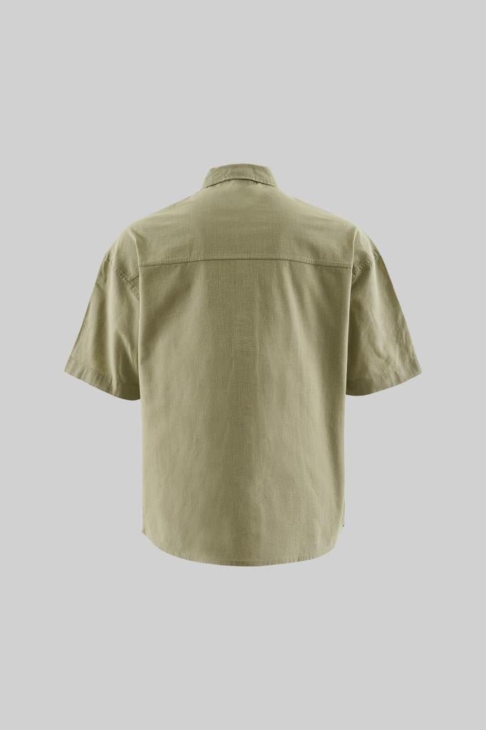 Erkek Basic Keten Oversize Gömlek Yeşil
