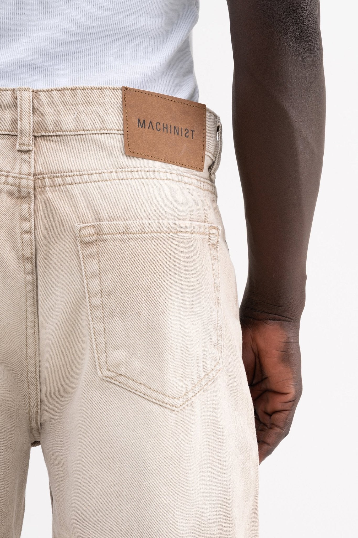Erkek Efektli Yıkamalı Baggy Jean Pantolon Bej