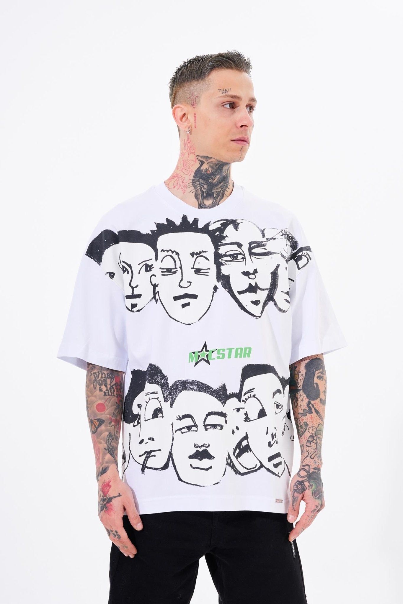 Erkek Macstar Heads Oversize Tişört Beyaz