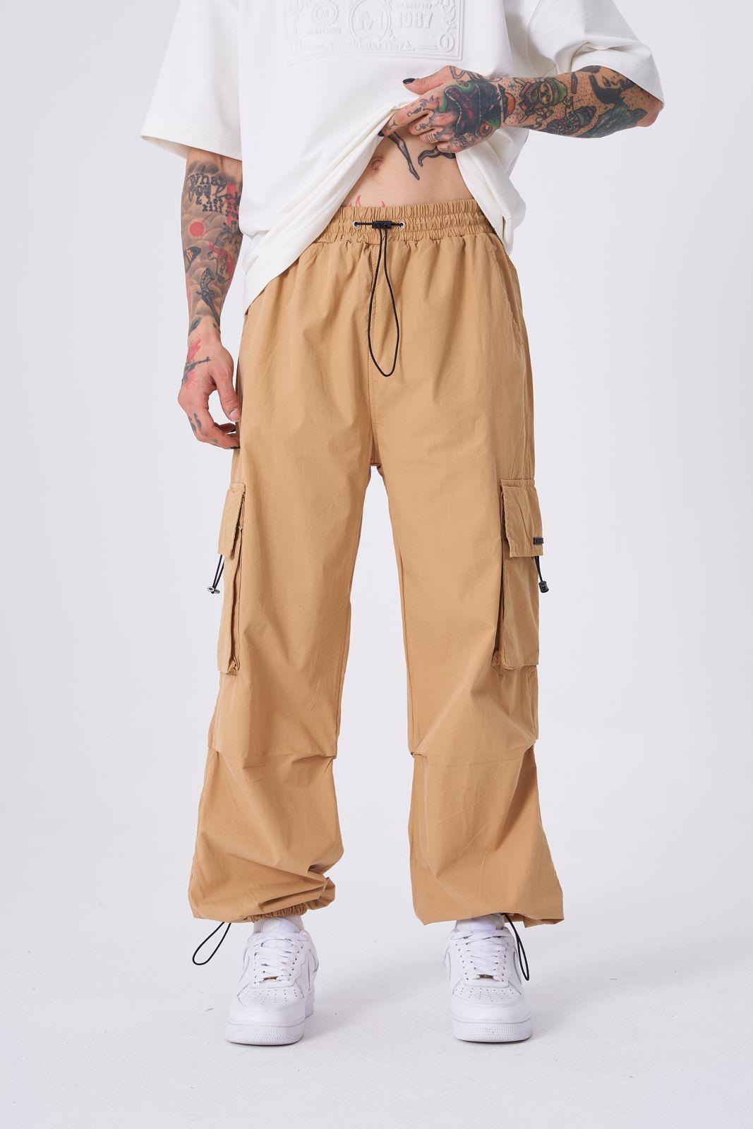 Erkek Paraşüt Cepli Lastikli Pantolon Camel