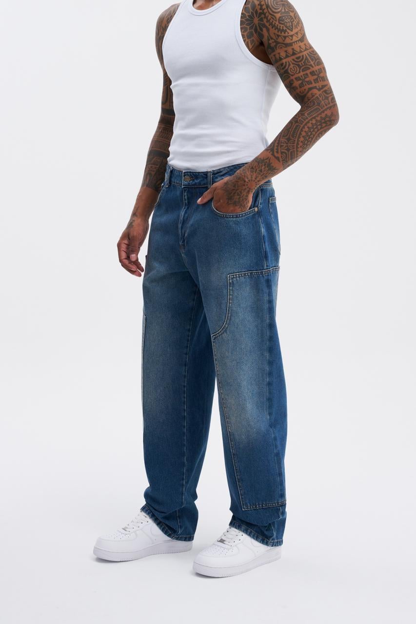 Erkek Carpenter Baggy Jean Pantolon Mavi