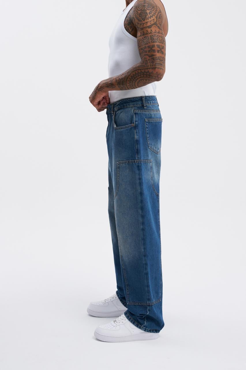 Erkek Carpenter Baggy Jean Pantolon Mavi
