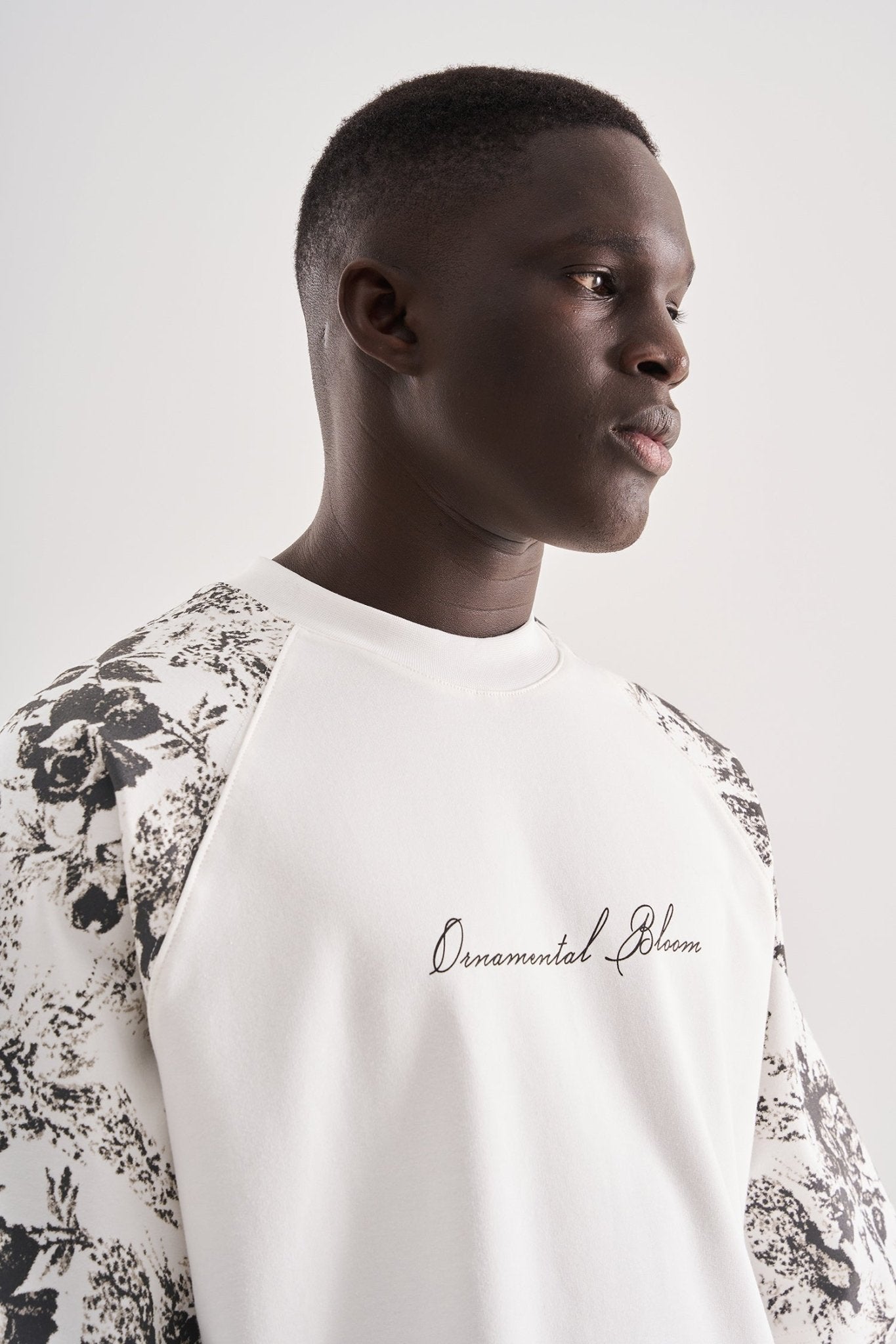 Erkek Flower Printed Oversize Tişört Ekru