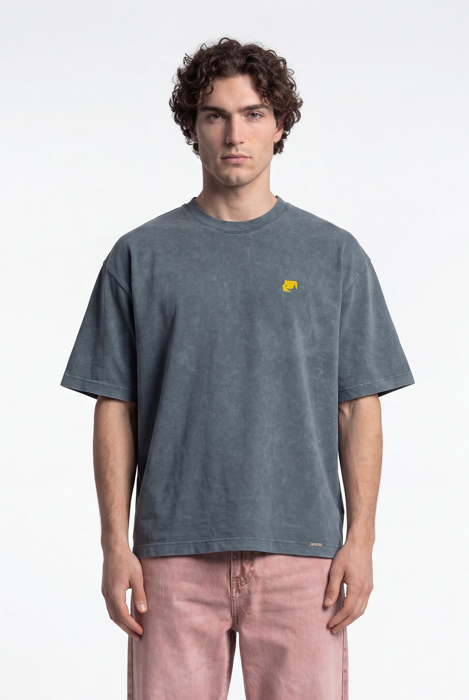 Erkek 1987 Patched Baskılı Oversize Tişört Gri-5