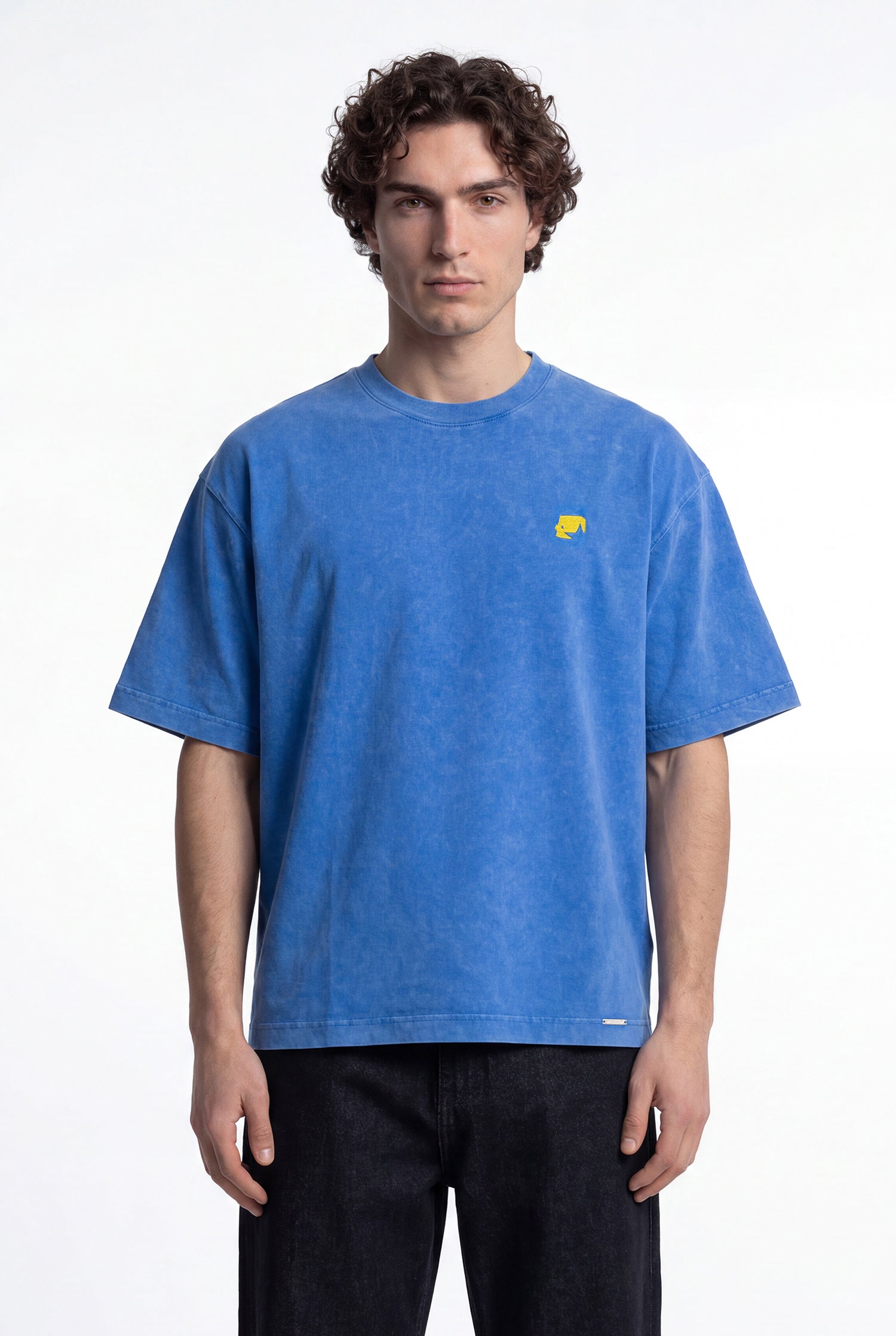 Erkek 1987 Patched Baskılı Oversize Tişört Saks Mavi-5
