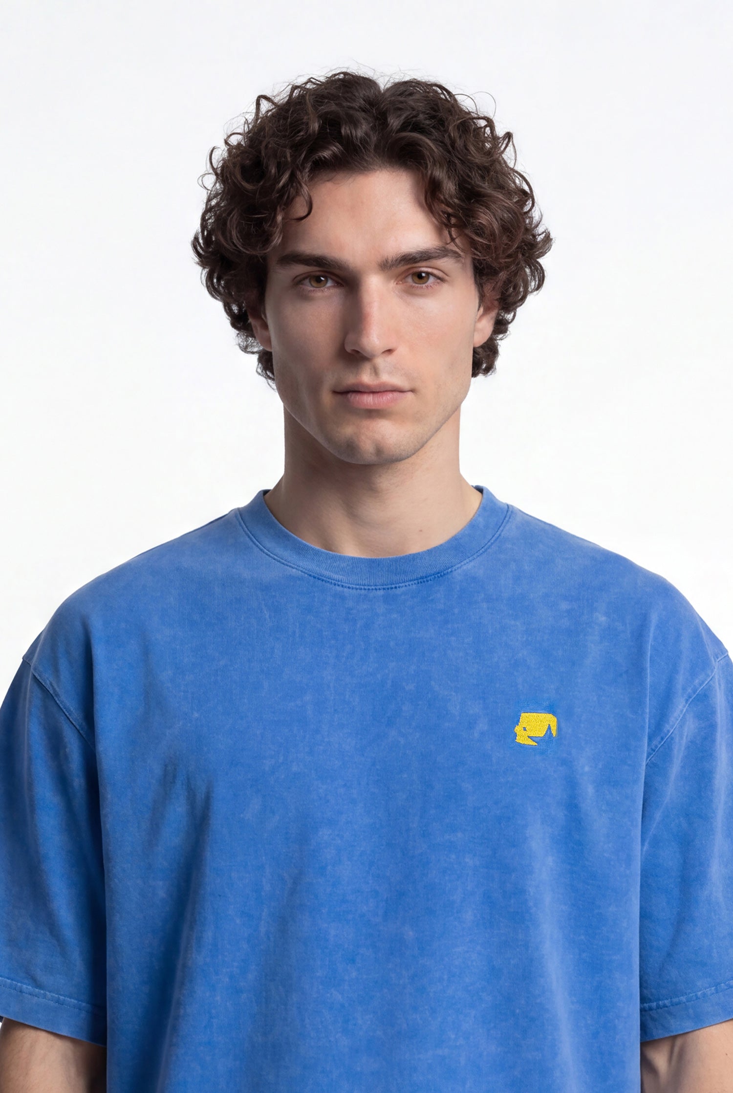 Erkek 1987 Patched Baskılı Oversize Tişört Saks Mavi-6