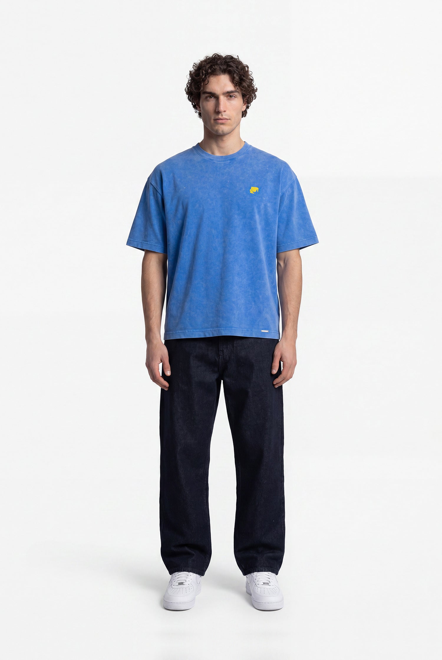 Erkek 1987 Patched Baskılı Oversize Tişört Saks Mavi-8