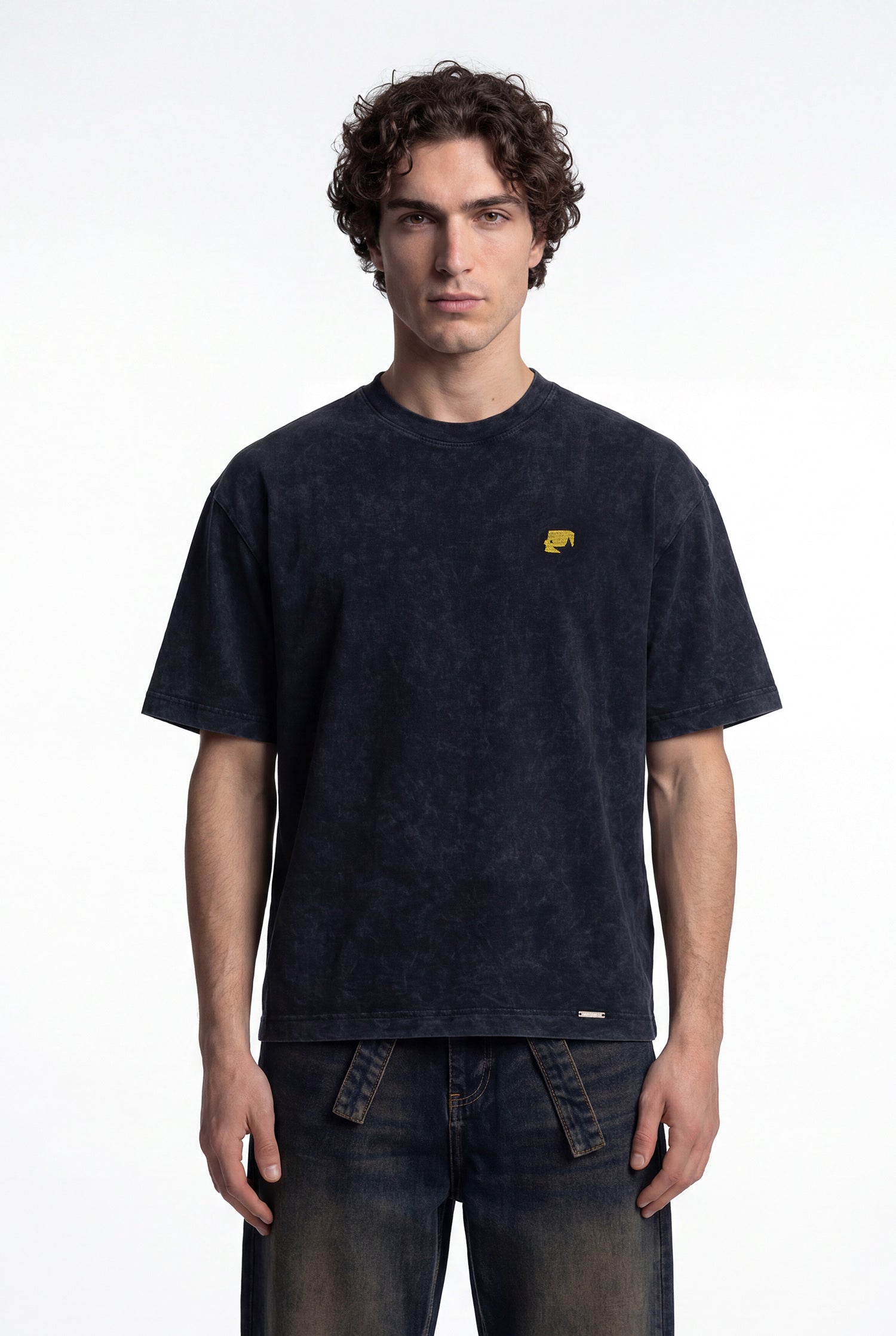 Erkek 1987 Patched Baskılı Oversize Tişört Siyah-5