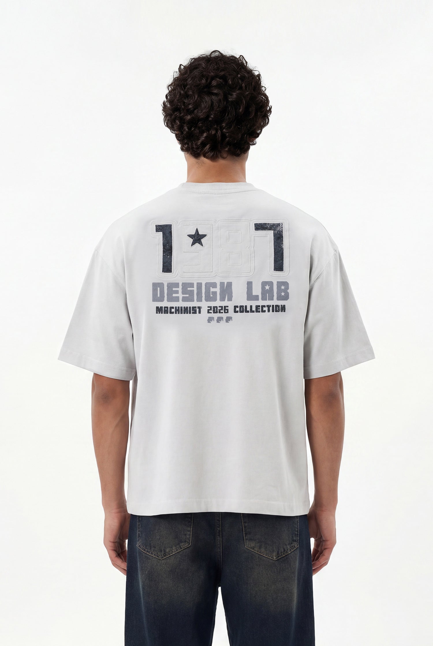 Erkek 1987 Patched Baskılı Oversize Tişört Uzay Grisi-6