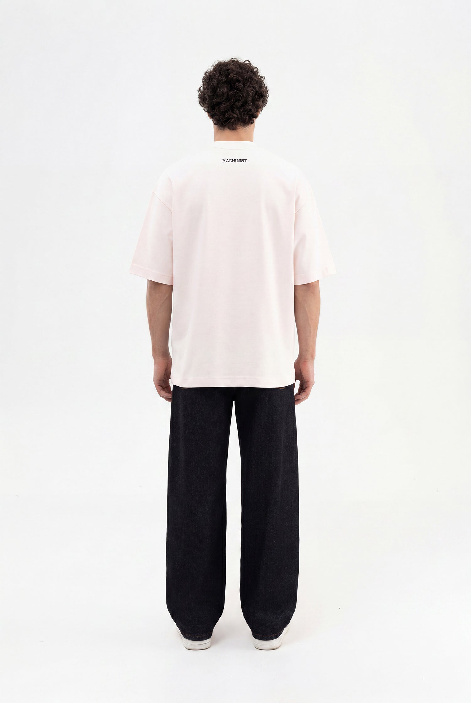 Erkek 1987 Taşlı İnterlok Oversize Tişört Açık Pembe-5