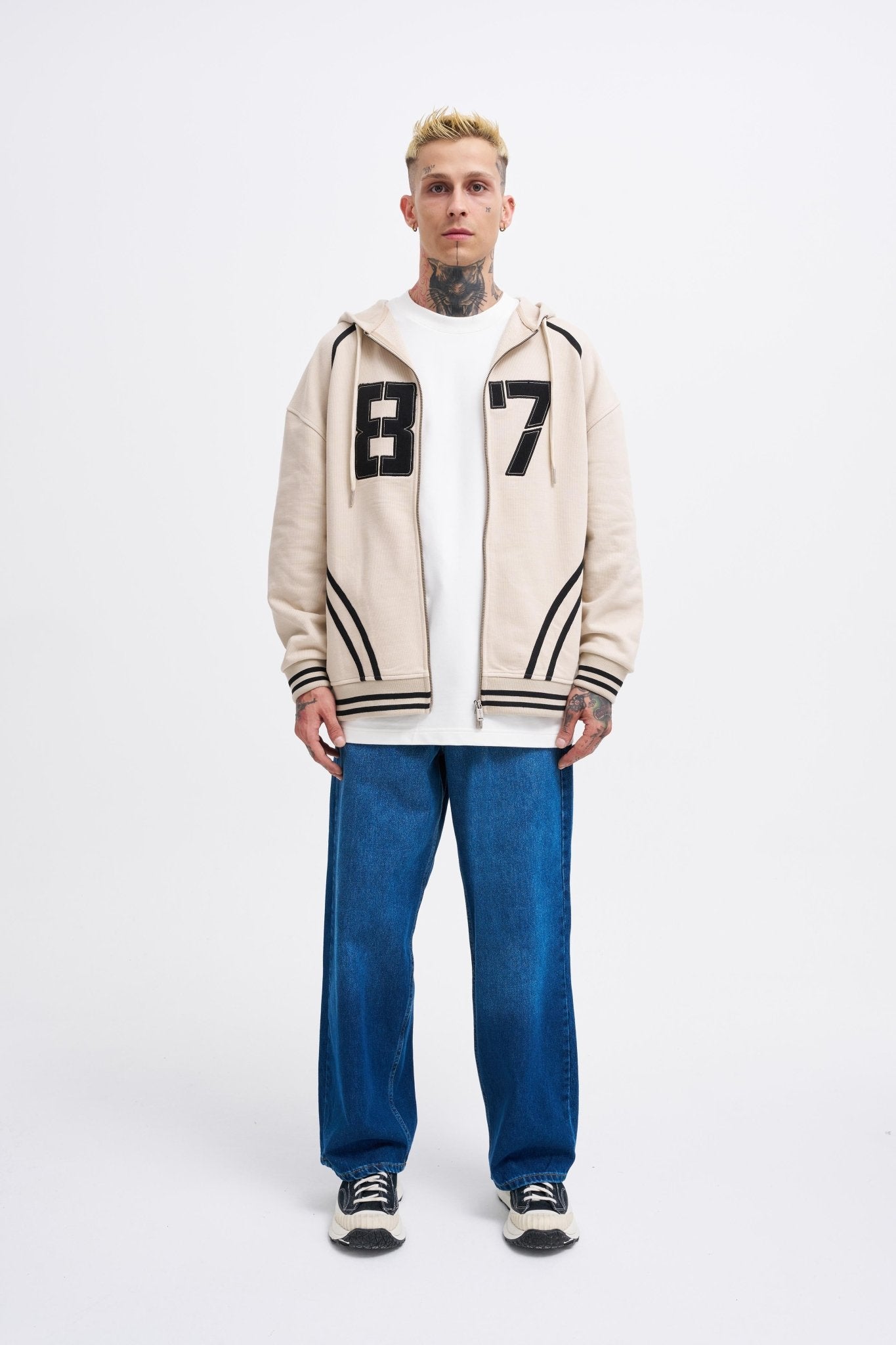 Erkek 87 Aplique Zip Jacket Açık Bej