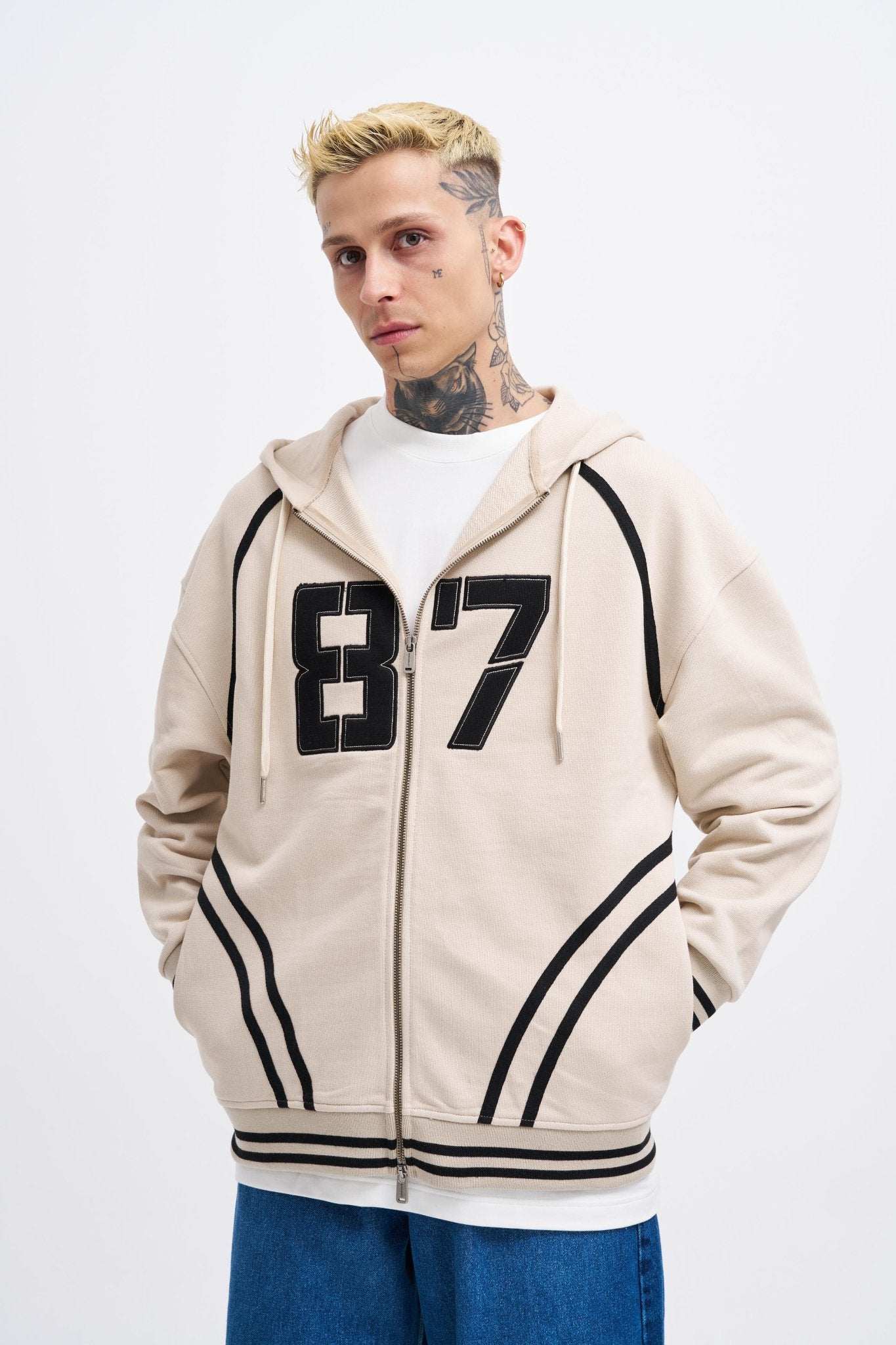 Erkek 87 Aplique Zip Jacket Açık Bej