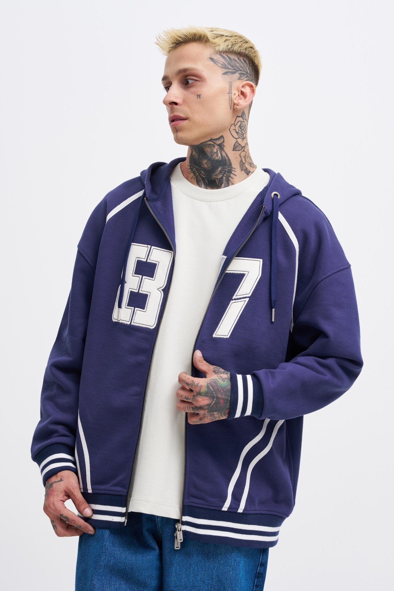 Erkek 87 Aplique Zip Jacket Gece Mavisi