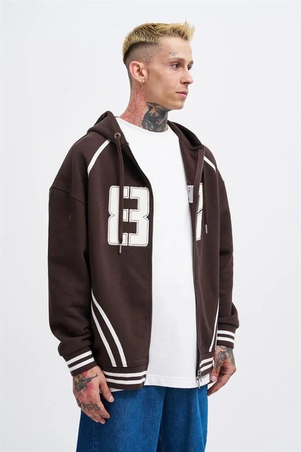 Erkek 87 Aplique Zip Jacket Koyu Kahverengi