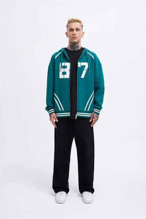 Erkek 87 Aplique Zip Jacket Yağ Yeşili