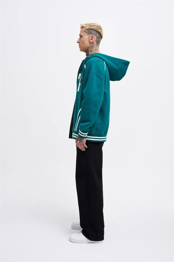 Erkek 87 Aplique Zip Jacket Yağ Yeşili