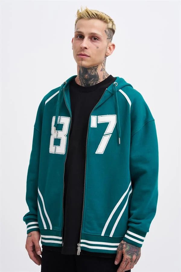 Erkek 87 Aplique Zip Jacket Yağ Yeşili