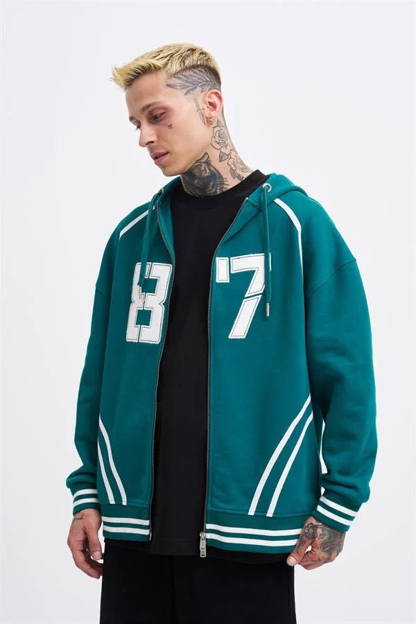 Erkek 87 Aplique Zip Jacket Yağ Yeşili