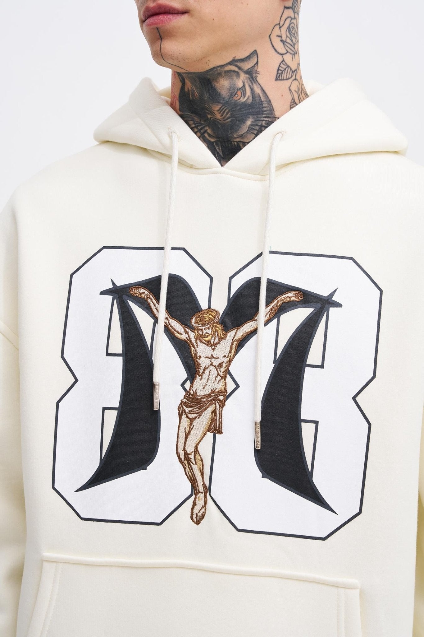 Erkek 88 Jesus Baskılı Oversize Sweatshirt Ekru