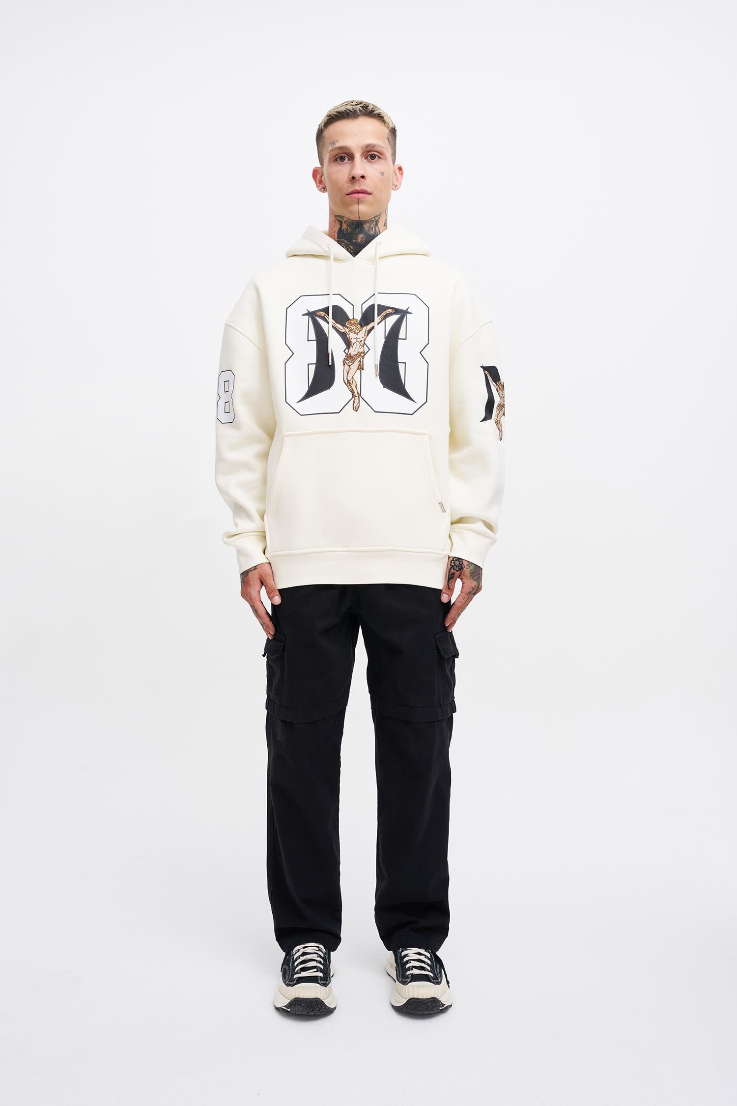 Erkek 88 Jesus Baskılı Oversize Sweatshirt Ekru