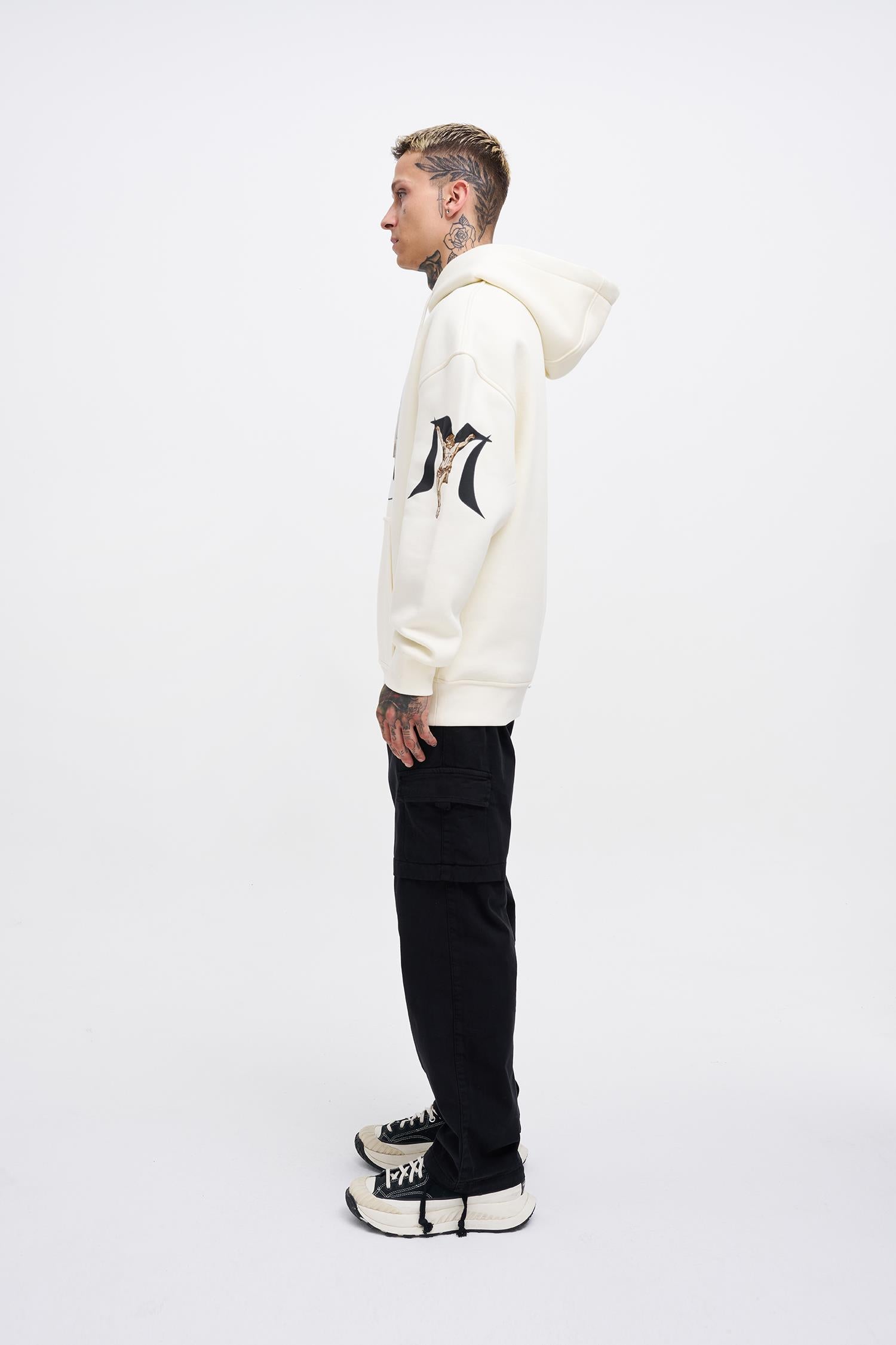 Erkek 88 Jesus Baskılı Oversize Sweatshirt Ekru