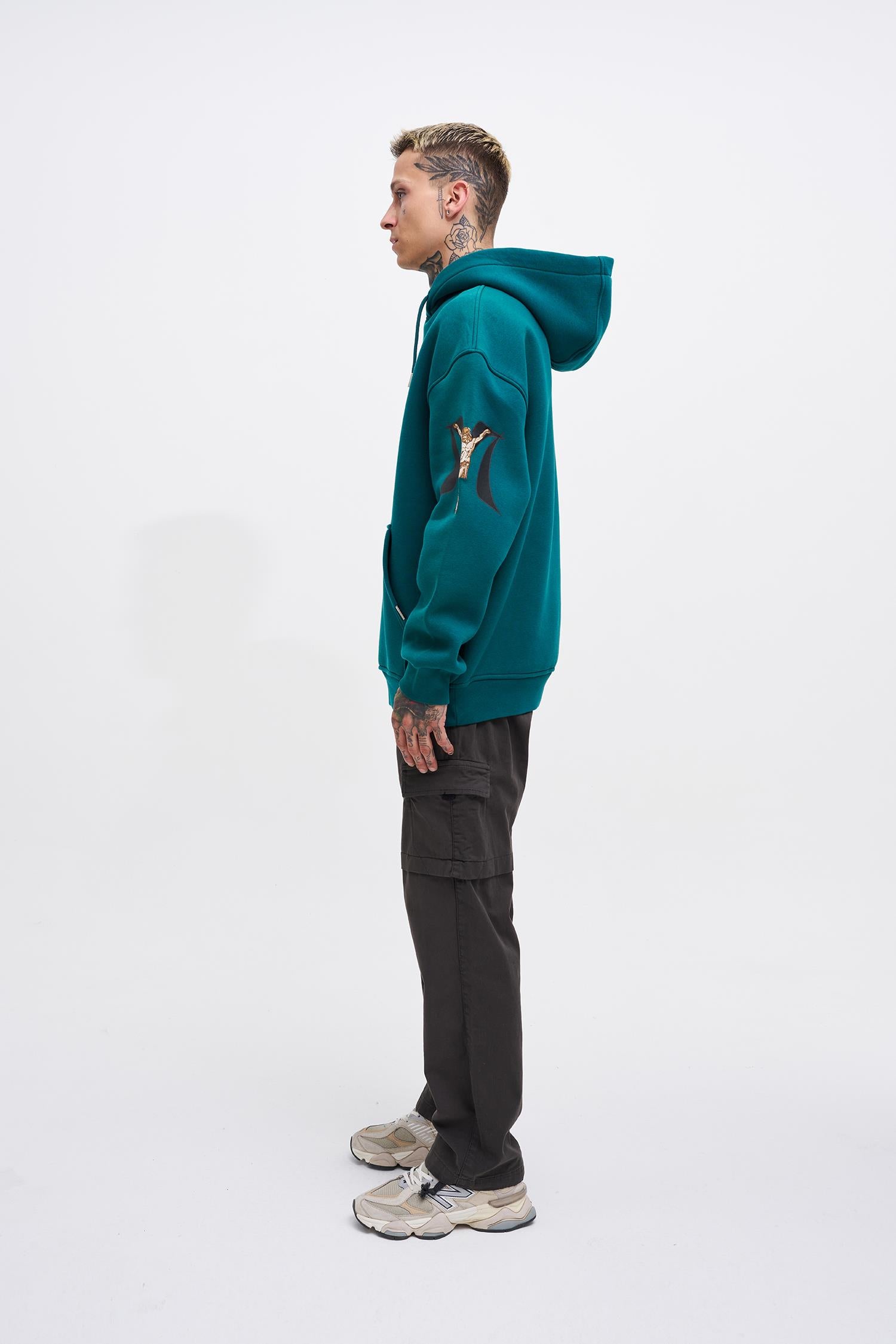 Erkek 88 Jesus Baskılı Oversize Sweatshirt Petrol Yeşili