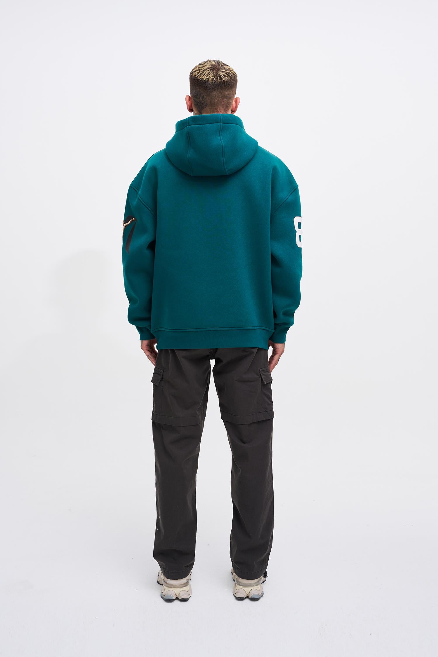 Erkek 88 Jesus Baskılı Oversize Sweatshirt Petrol Yeşili