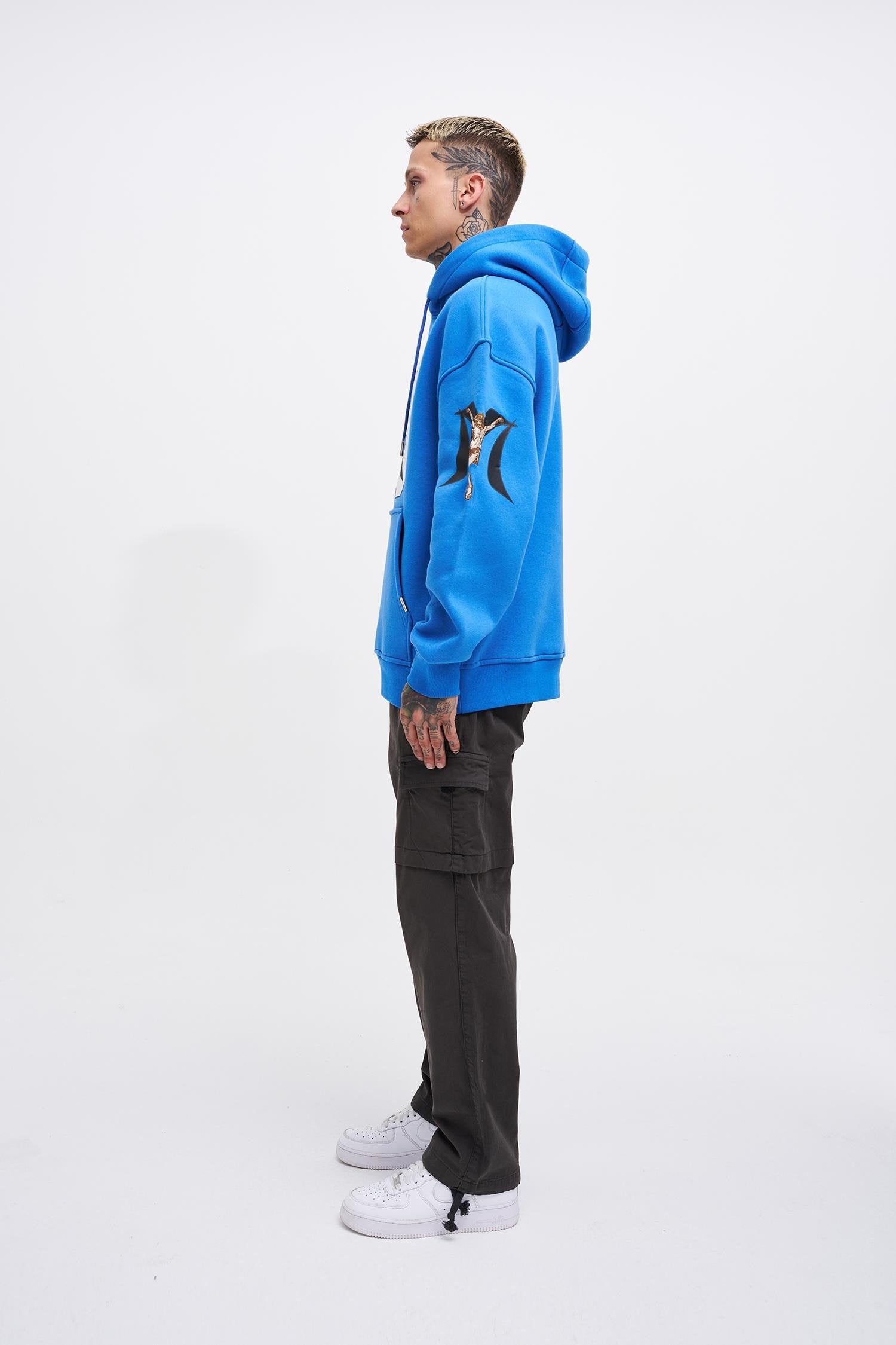 Erkek 88 Jesus Baskılı Oversize Sweatshirt Saks Mavi