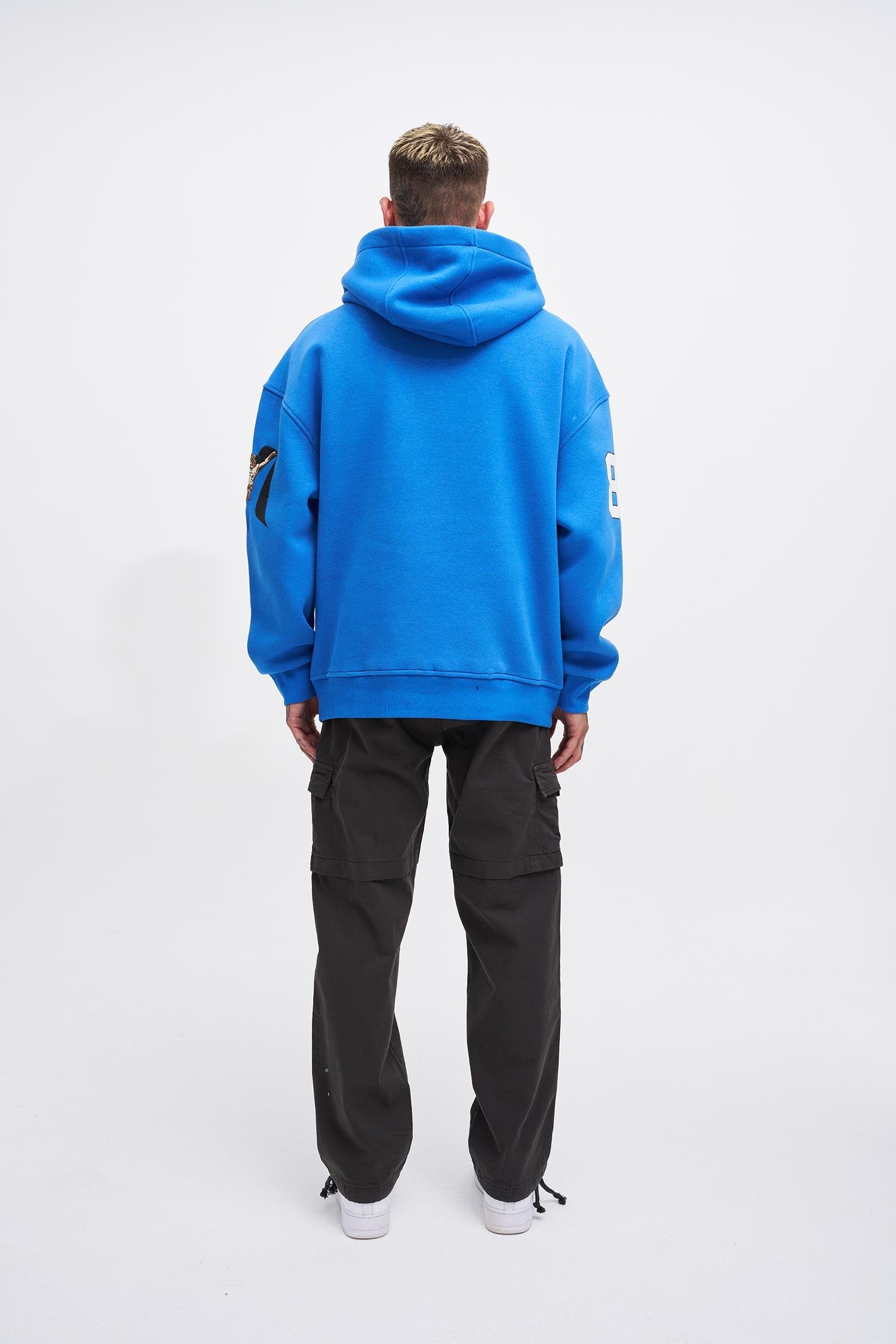 Erkek 88 Jesus Baskılı Oversize Sweatshirt Saks Mavi