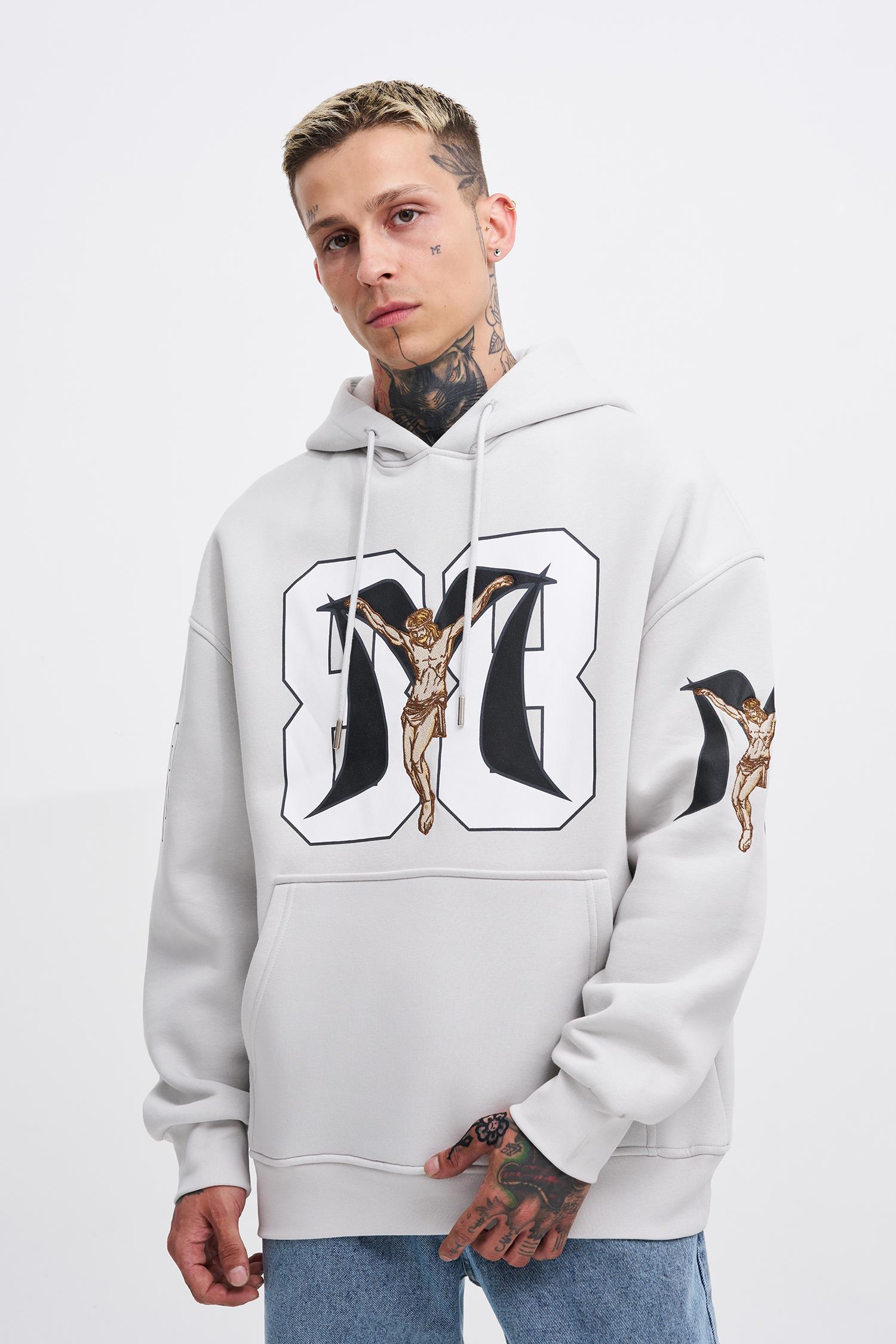 Erkek 88 Jesus Baskılı Oversize Sweatshirt Uzay Grisi