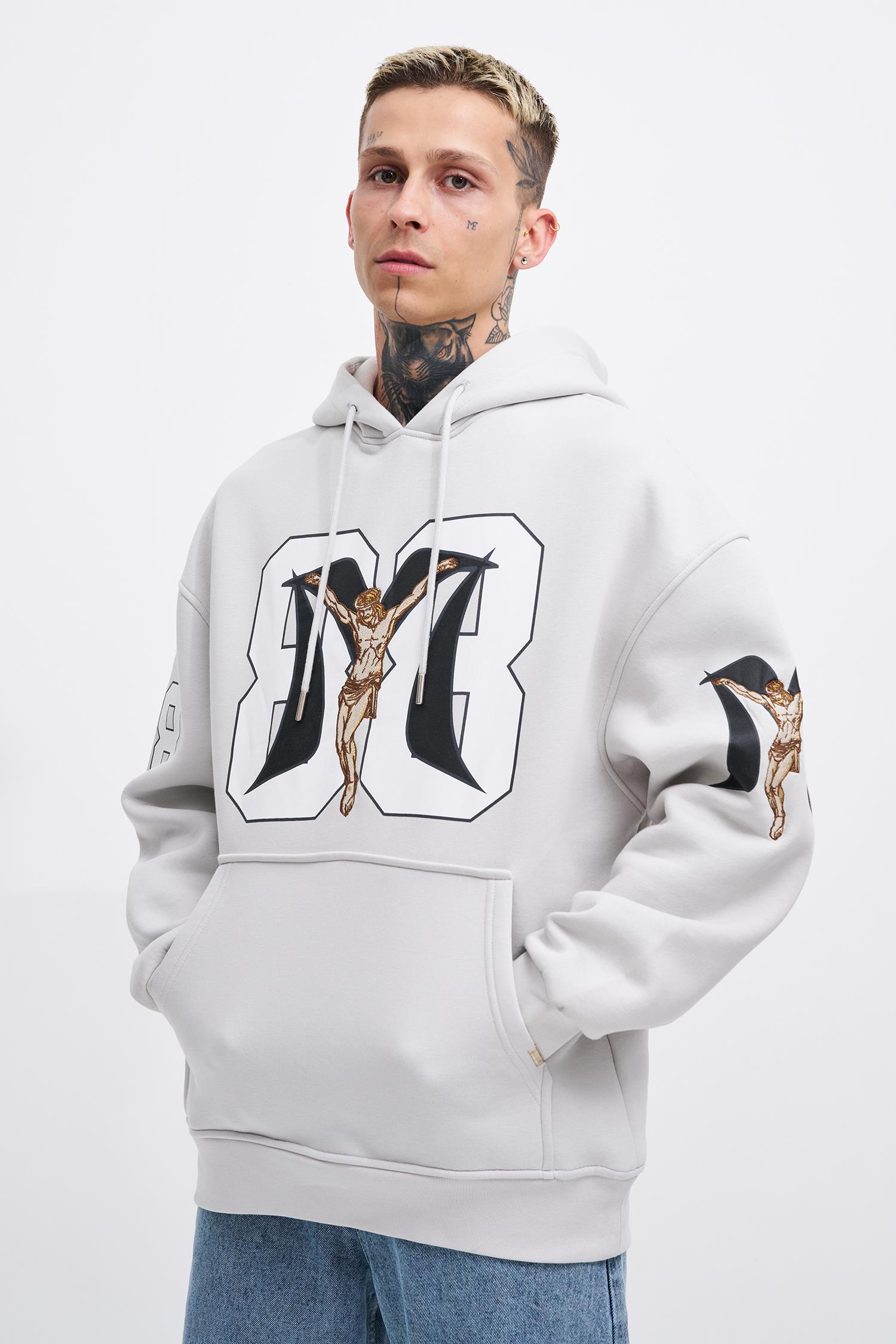 Erkek 88 Jesus Baskılı Oversize Sweatshirt Uzay Grisi