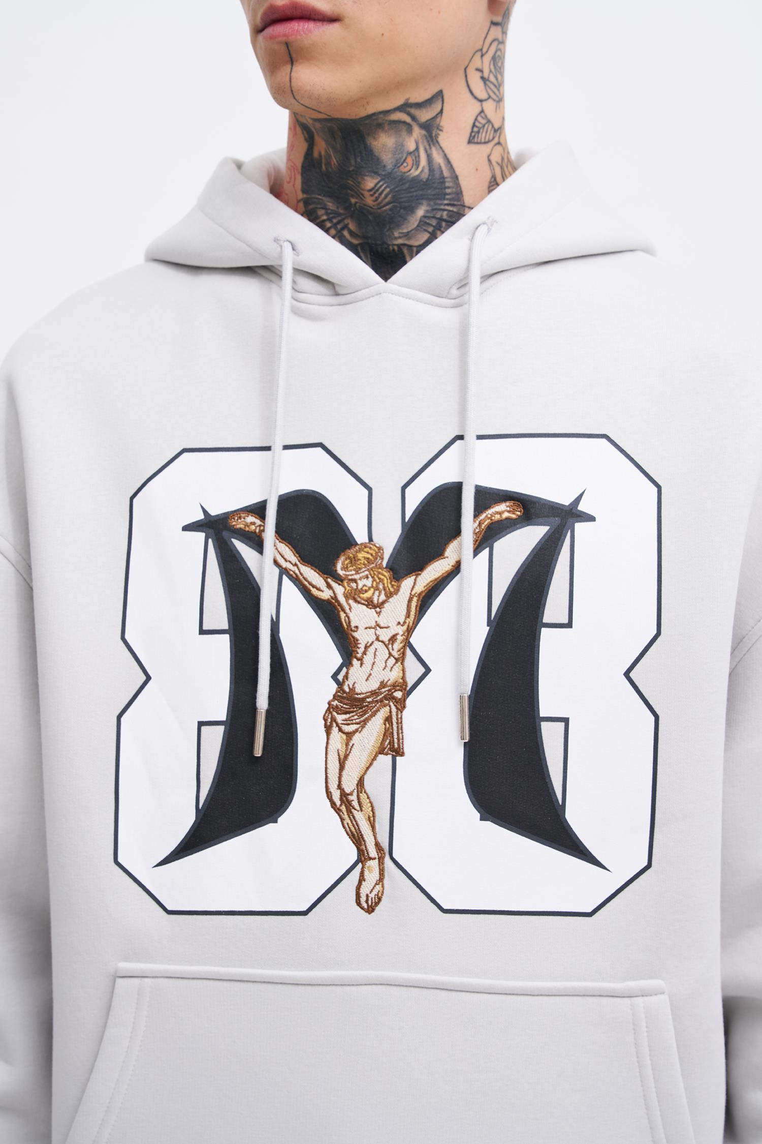 Erkek 88 Jesus Baskılı Oversize Sweatshirt Uzay Grisi